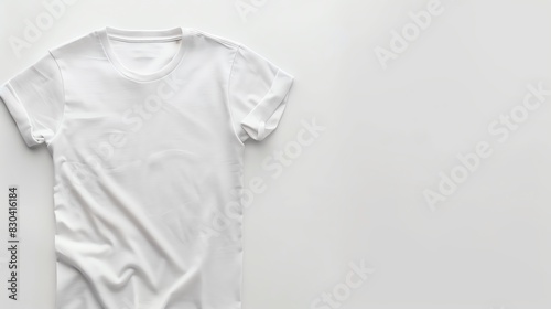 Minimal white T-shirt laid on a plain light background, perfect for apparel design presentations and product displays.