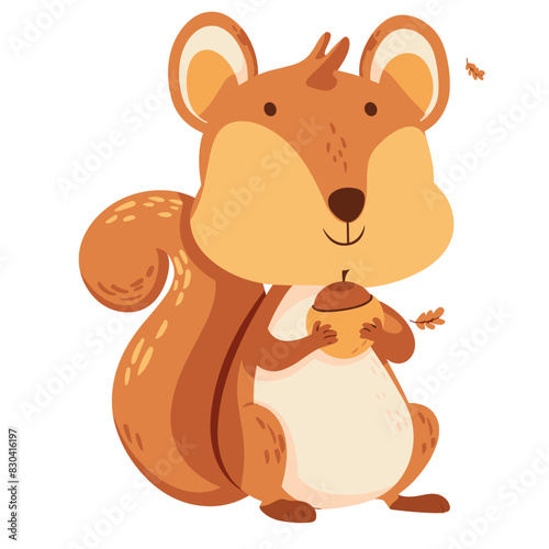 A playful squirrel with a big acorn in its paws