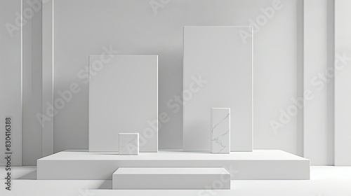 3d minimalist clean and white beigie empty podium