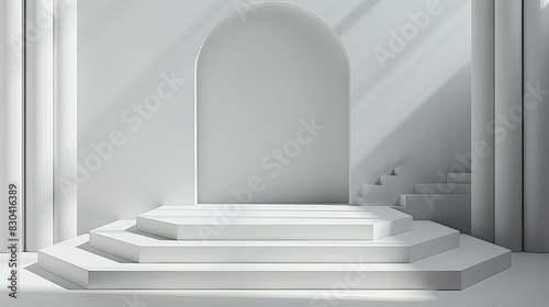 3d minimalist clean and white beigie empty podium