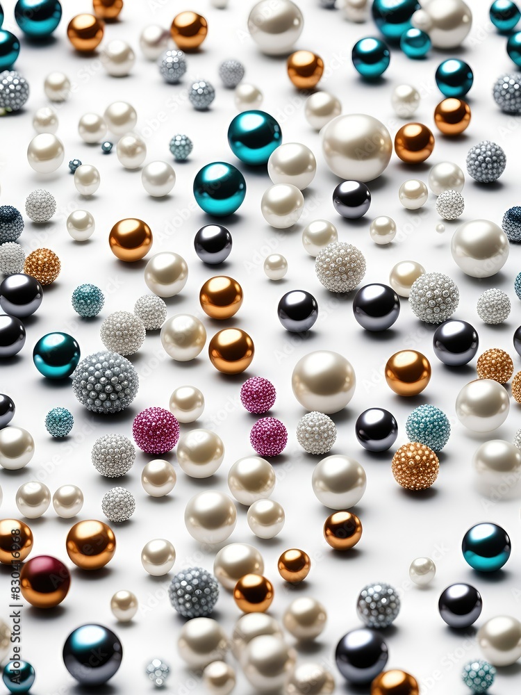 White and golden pearls, beads, 3d render balls, sphares, round shapes backgorund. White and golden pearls, beads, 3d render balls, sphares, round shapes backgorund.