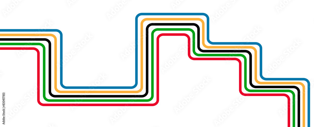 Abstract wavy stripes of Olympic games colors. Banner, flyer, card, cover or backdrop with colorful stripes symbol and copy space for text. Olympic Sports. vector illustration Abstract wavy stripes of Olympic games colors. Banner, flyer, card, cover or backdrop with colorful stripes symbol and copy space for text. Olympic Sports. vector illustration