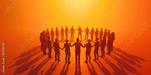 Solidarity (Orange): A group of figures holding hands in a circle, symbolizing unity and support