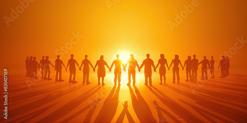 Solidarity (Orange): A group of figures holding hands in a circle, symbolizing unity and support