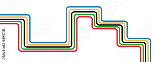 Abstract wavy stripes of Olympic games colors. Banner, flyer, card, cover or backdrop with colorful stripes symbol and copy space for text. Olympic Sports. vector illustration