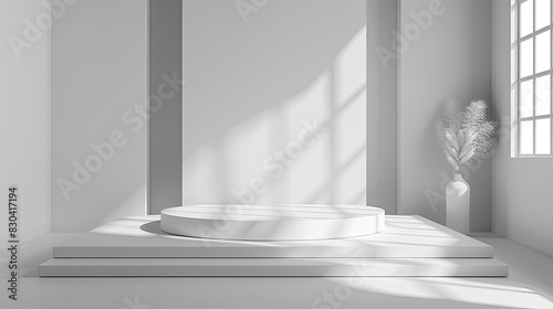 3d minimalist clean and white beigie empty podium