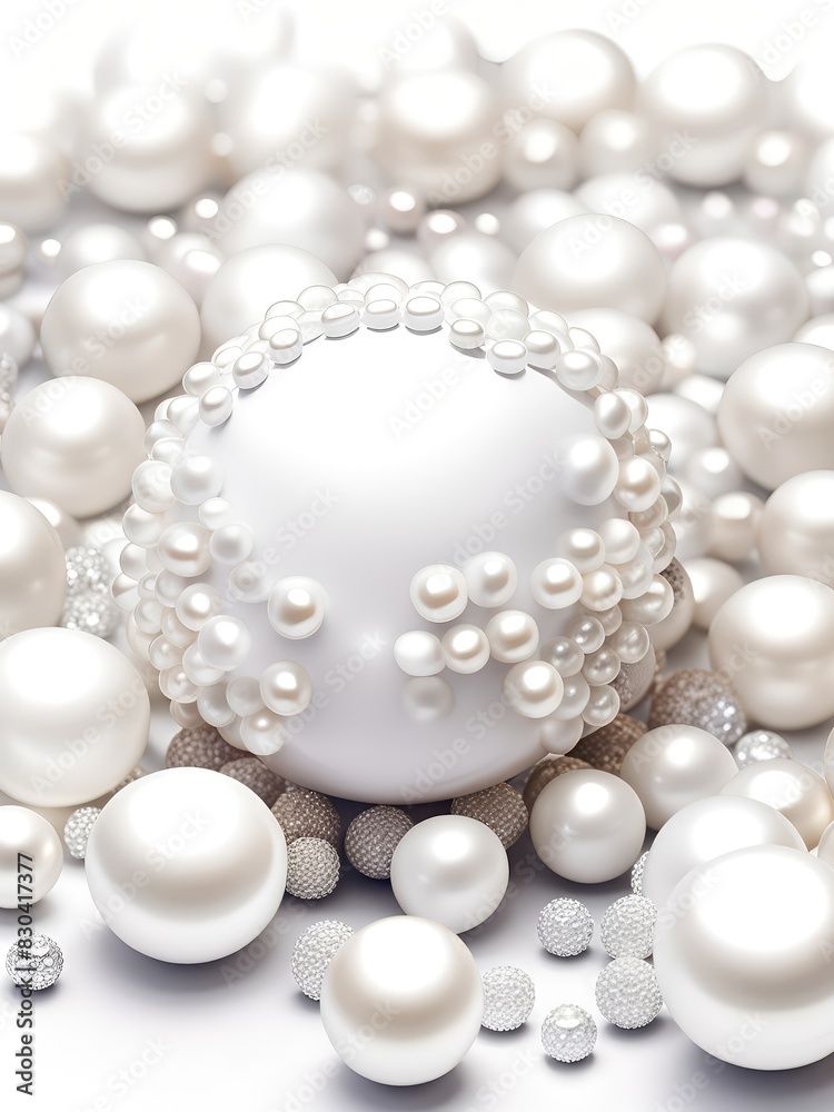 White and golden pearls, beads, 3d render balls, sphares, round shapes backgorund. White and golden pearls, beads, 3d render balls, sphares, round shapes backgorund.