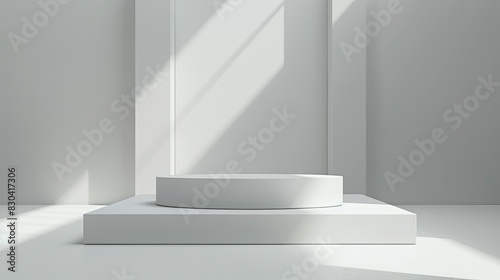 3d minimalist clean and white beigie empty podium
