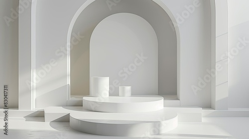 3d minimalist clean and white beigie empty podium