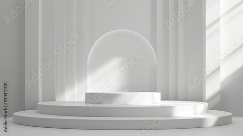 3d minimalist clean and white beigie empty podium