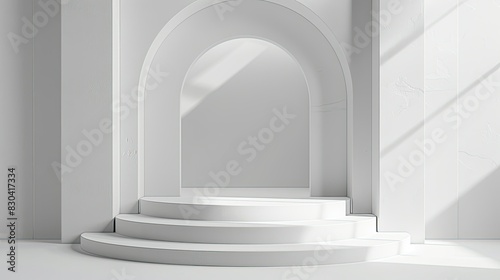 3d minimalist clean and white beigie empty podium