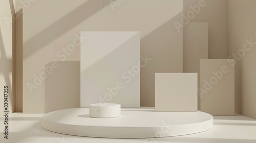 3d minimalist clean and white beigie empty podium
