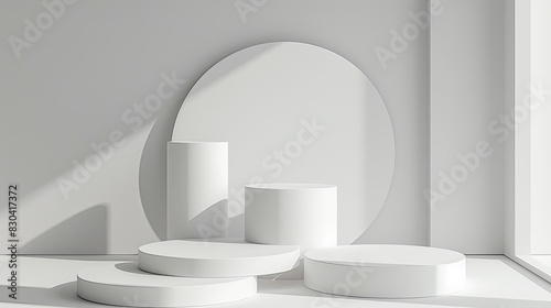 3d minimalist clean and white beigie empty podium