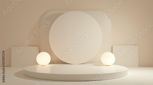 3d minimalist clean and white beigie empty podium