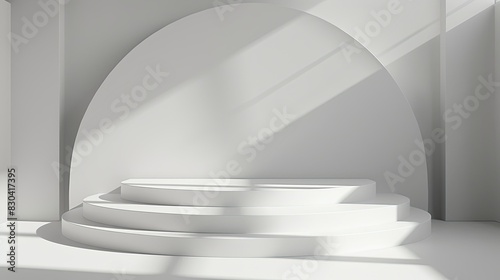 3d minimalist clean and white beigie empty podium