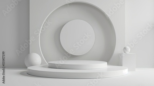 3d minimalist clean and white beigie empty podium