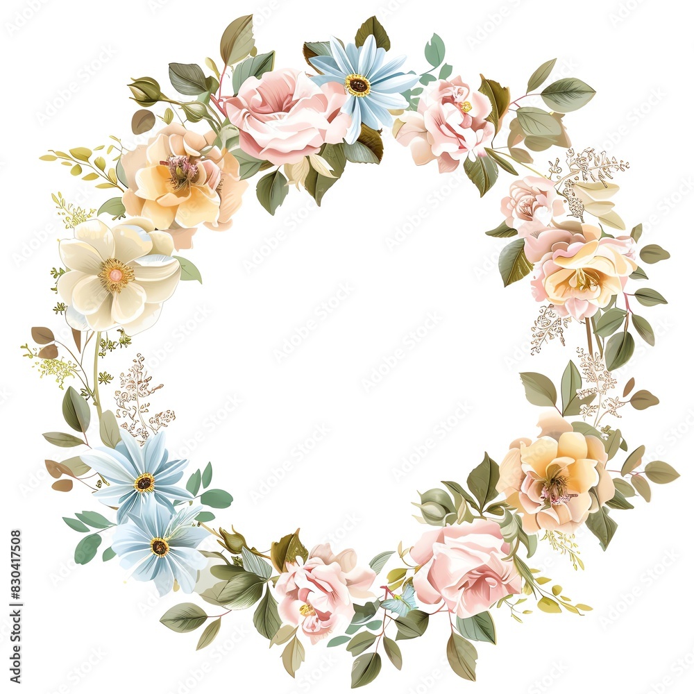 A beautiful watercolor painting of a wreath of flowers A beautiful watercolor painting of a wreath of flowers