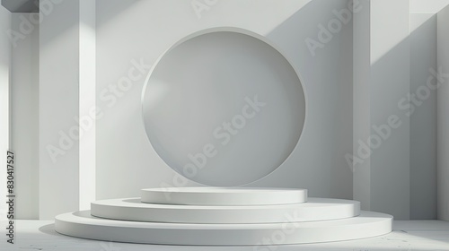 3d minimalist clean and white beigie empty podium