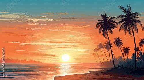 Tranquil exotic summer beach with palm backgrounds