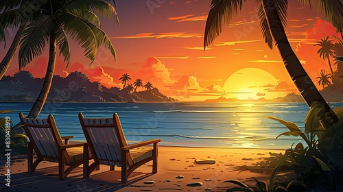 Tranquil exotic summer beach with palm backgrounds