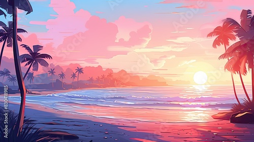 Tranquil exotic summer beach with palm backgrounds