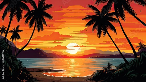 Tranquil exotic summer beach with palm backgrounds