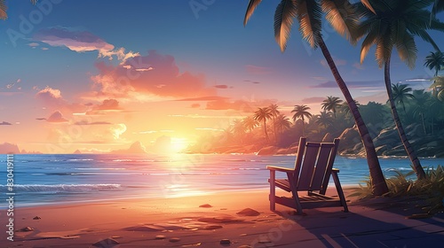 Tranquil exotic summer beach with palm backgrounds