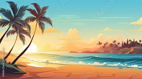 Tranquil exotic summer beach with palm backgrounds