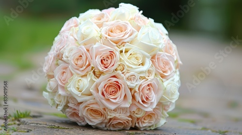 Round bridal bouquet made of roses
