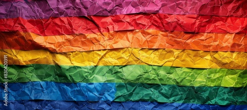 Stripped rainbow paper texture. LGBT pride gender equality wallpaper. Generative AI technology.