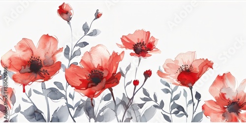 Fototapeta Naklejka Na Ścianę i Meble -  red watercolor flowers illustration