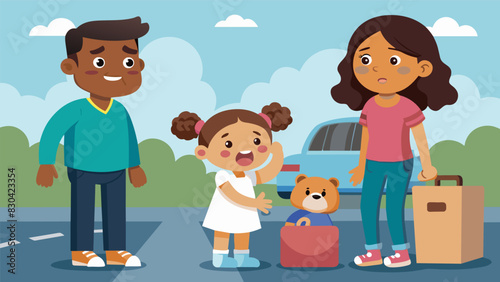 On a family road trip a young girls tears were quickly turned into smiles when her parents pulled over at a rest stops lost and found to retrieve her lost beloved stuffed animal. Vector illustration