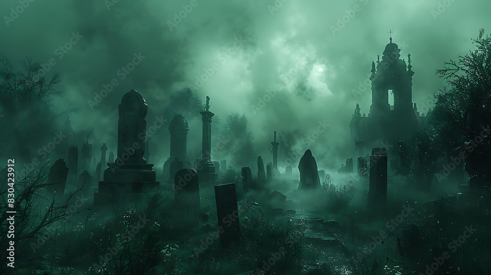 ghostly apparition sharing secrets from the afterlife using the Emerald Tablets in a misty graveyard ghostly apparition sharing secrets from the afterlife using the Emerald Tablets in a misty graveyard