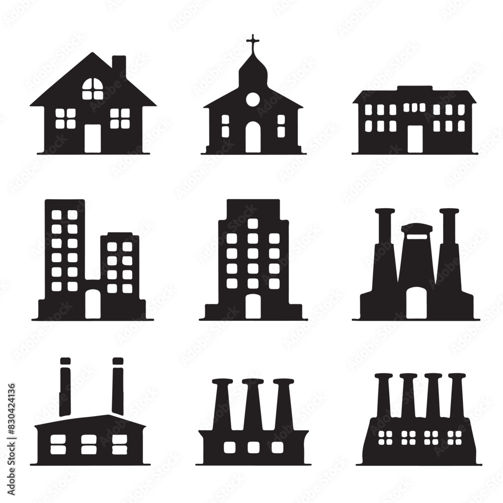 Building Icons Vector Silhouette Set
