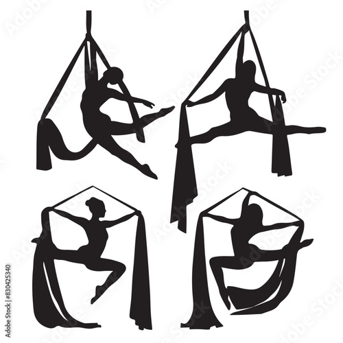Lady Aerial Performance Vector Silhouette Set