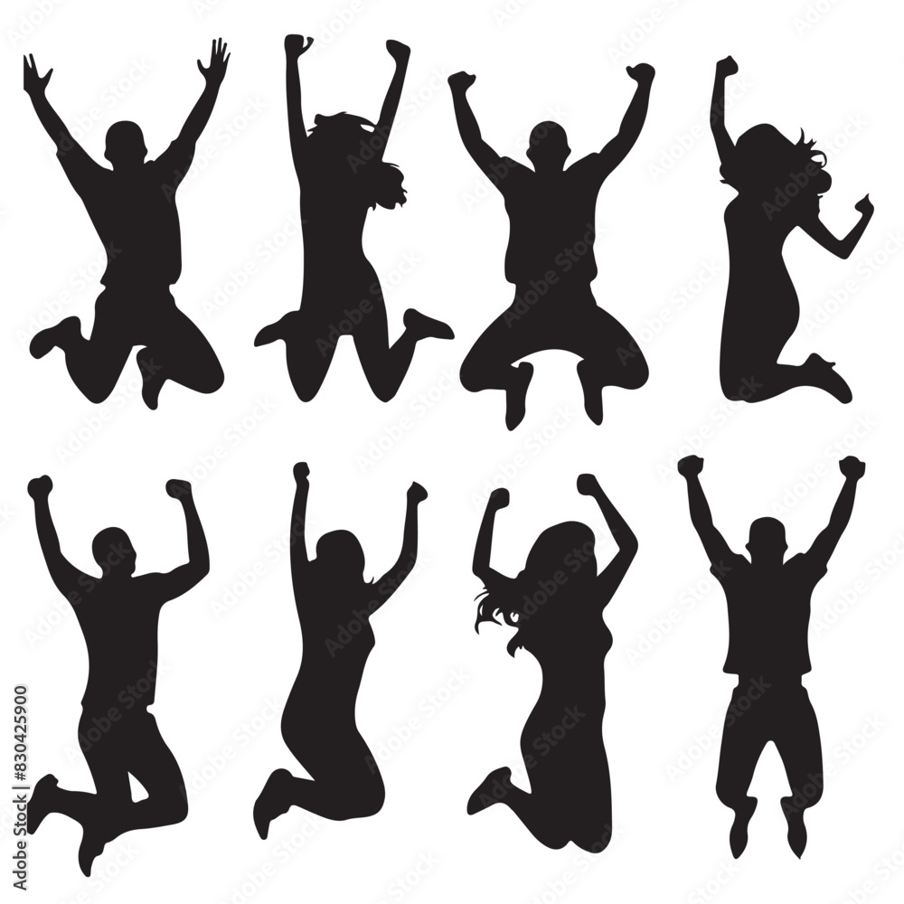 People Jumping Vector Silhouette Set
