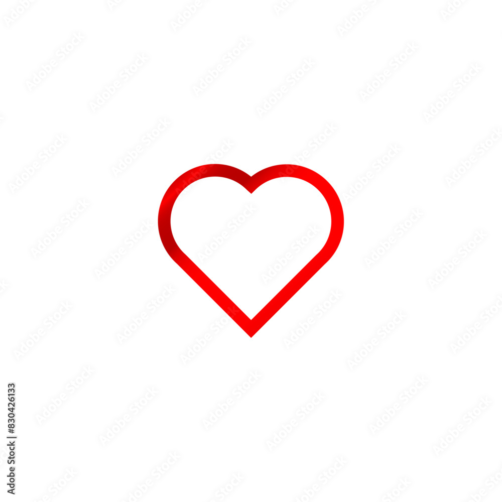 3D heart vector design in stroke line. Romantic love shiny red color heart sign symbol or icon isolated on white background for wedding birthday invitation or valentine poster card 