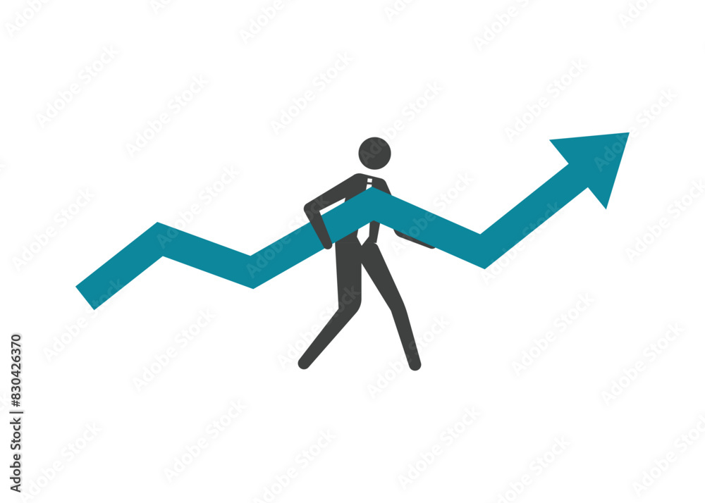 a businessman carrying a large upward arrow graph symbolizing the effort to maintain positive business profits silhouette style a businessman carrying a large upward arrow graph symbolizing the effort to maintain positive business profits silhouette style