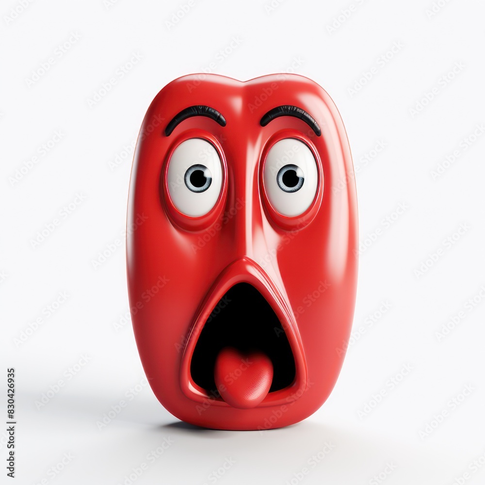 tridimensional icon with surprised expression isolated on a white background, simple and funny