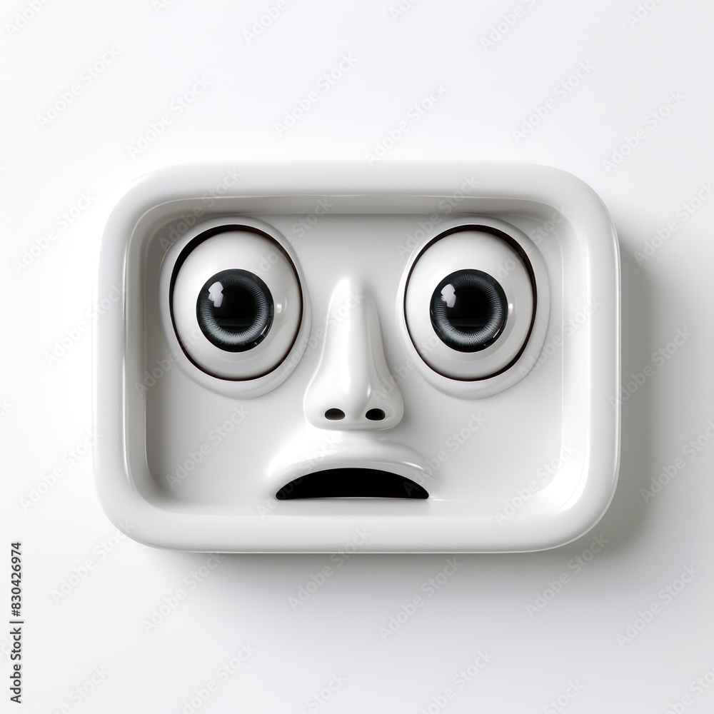tridimensional icon with surprised expression isolated on a white background, simple and funny