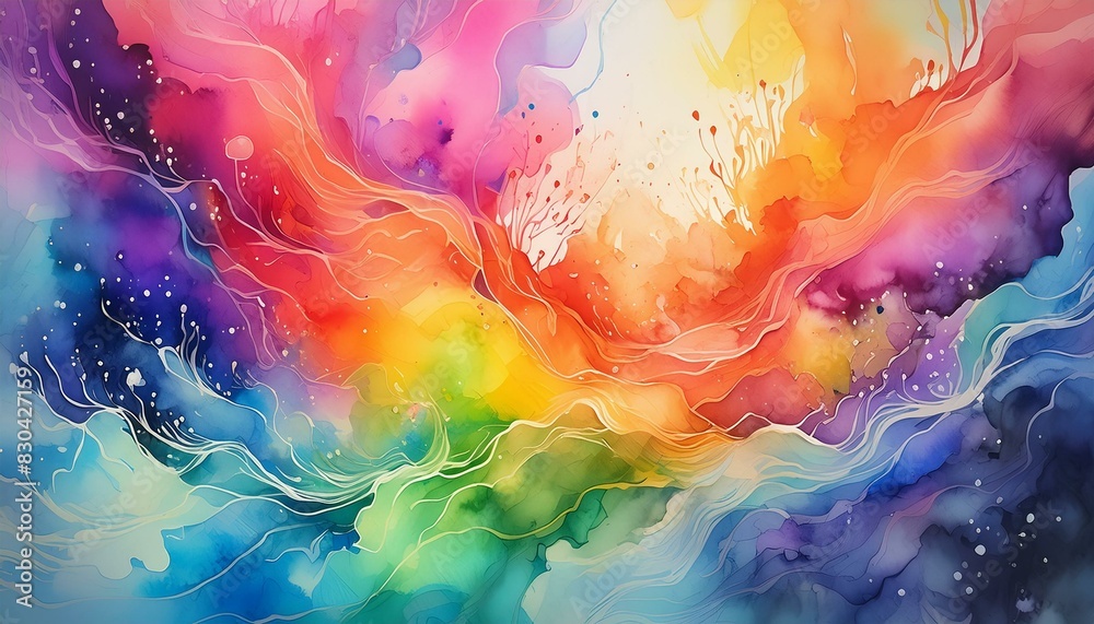 Rainbow Colored Abstract Watercolor Painting