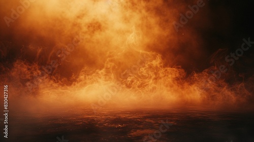 Empty Dark Stage with Orange Mist Fog Smoke - Platform Showcasing Artistic Work Product 