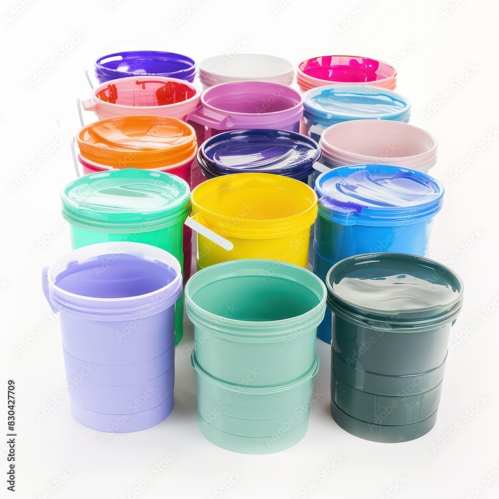 color paint buckets isolated on a white background color paint buckets isolated on a white background