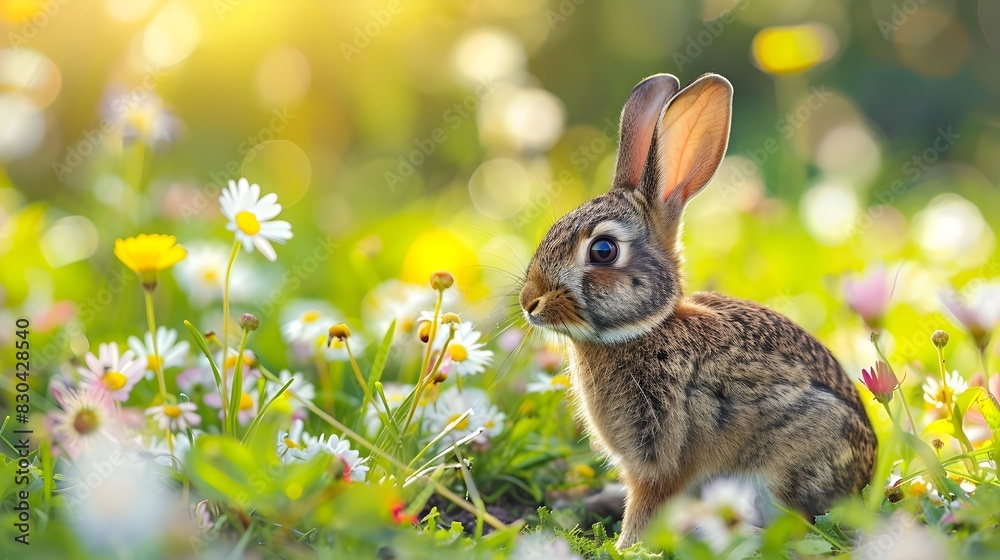 Rabbit in Spring Meadow Rebirth and Renewal in Full Bloom Rabbit in Spring Meadow Rebirth and Renewal in Full Bloom
