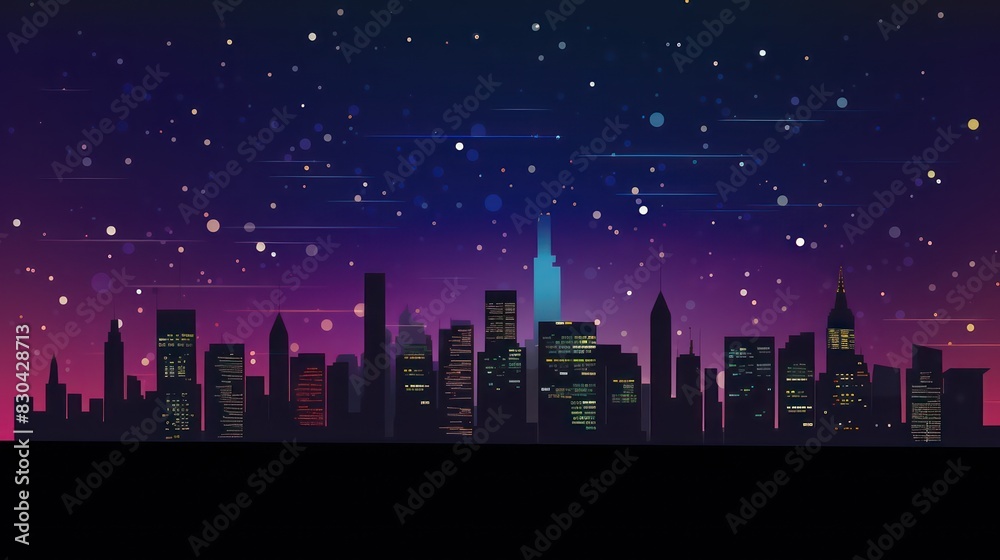 Fototapeta premium abstract illustration of a city skyline silhouette with a starry sky and a gradient background