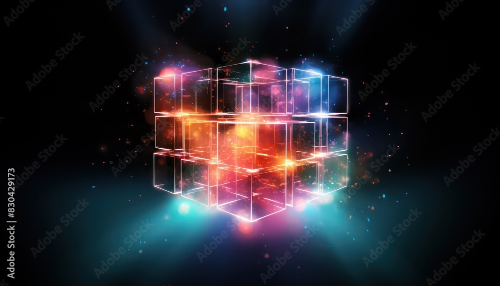 neon cube floating in space wallpaper neon cube floating in space wallpaper