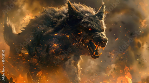 Ferocious Hellhound Stalking Through Foreboding Netherworldly Landscape in Cinematic Fantasy Style