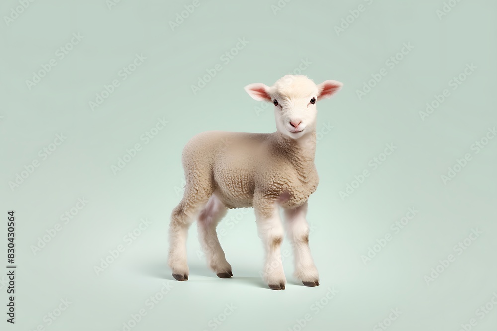 Fototapeta premium White sheep kid baby lamb, wool farming mammal, farm animal