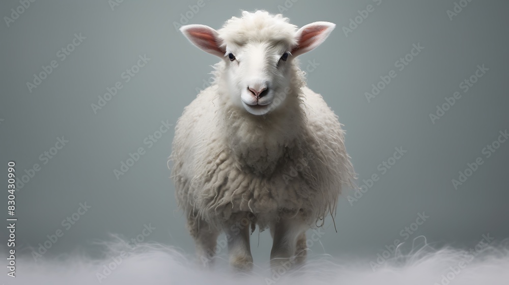 Fototapeta premium White fur sheep lamb kid standing