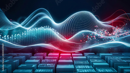 Wallpaper Mural Structured database. Abstract digital wave particle. Digital music background. Sound vibrations. Futuristic dotted wave. Big data analytics. 3D illustration of nano particles in cyberspace Torontodigital.ca